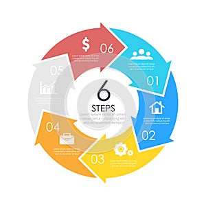 Vector circle chart infographic template with arrow for cycle diagram, graph, web design. Business concept with 6 steps