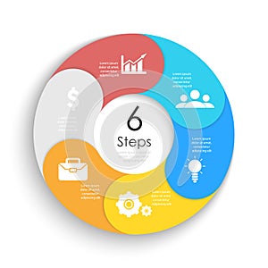 Vector circle chart infographic template for cycle diagram, graph, web design. Business concept with 6 steps or options.