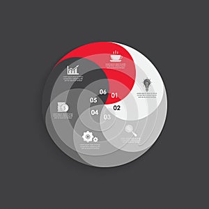 Vector circle chart infographic. Template with for cycle diagram, graph, web design. Business concept with 6 steps or options.