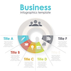 Vector circle chart infographic template for round cycle diagram, graph, web design. Business concept with 6 steps or options