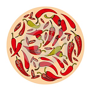 Vector circle with chili pepper vegetable hand drawn circle background with food