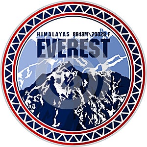 Vector circle Everest mountain logo. Emblem with highest peack in world. Mountaineering illustration.