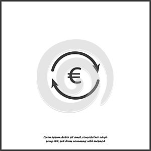 Vector circle icon with arrow and euro sign. Currency exchange symbol on white isolated background
