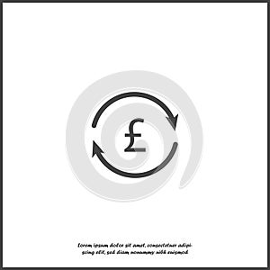 Vector circle icon with arrow and pound sign. Currency exchange symbol on white isolated background