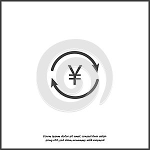 Vector circle icon with arrow and yen sign. Currency exchange symbol on white isolated background