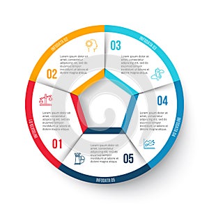 Vector circle infographic with 5 options.