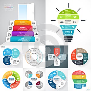 Vector circle infographic set. Business diagrams, arrows graphs, blur linear presentations, idea cycle charts. Data