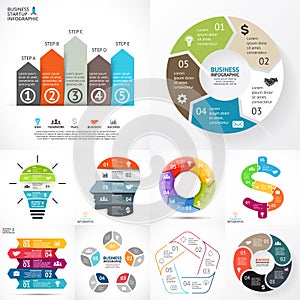 Vector circle infographic set. Business diagrams, arrows graphs, linear presentations, idea cycle charts. Data options