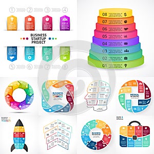 Vector circle infographic set. Business diagrams, arrows graphs, linear presentations, idea cycle charts. Data options