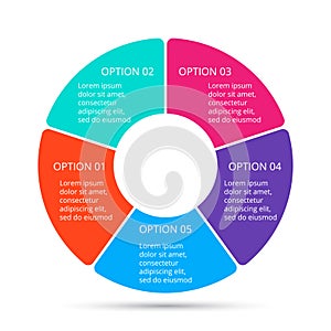 Vector circle infographic. Template for cycle diagram, graph, presentation and round chart. Business concept with 5