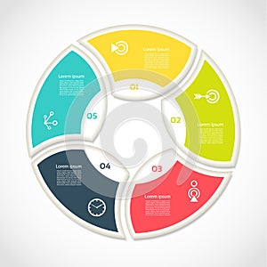 Vector circle infographic. Template for cycle diagram, graph, presentation and round chart. Business concept with 5 options, part