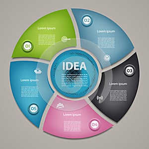 Vector circle infographic. Template for cycle diagram, graph, presentation and round chart. Business concept with 5 options, part