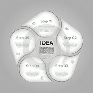 Vector circle infographic. Template for cycle diagram, graph, presentation and round chart. Business concept with 5 options, part