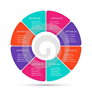 Vector circle infographic. Template for cycle diagram, graph, presentation and round chart. Business concept with 8