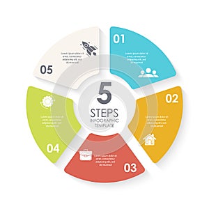 Vector circle infographic template for round diagram, graph, web design. Business concept with 5 steps, options or processes.