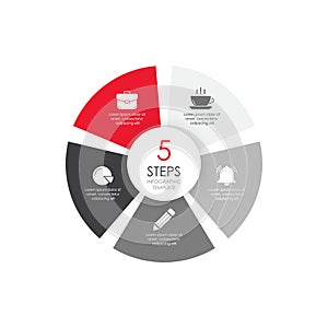 Vector circle infographic template for round diagram, graph and web design. Business concept with 5 steps, options or processes