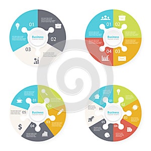 Vector circle infographic template for round diagram, graph, web design and chart. Business concept with 3, 4, 5, 6 steps