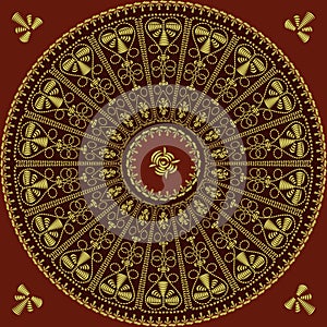 vector Circle lace pattern of gold embroidery