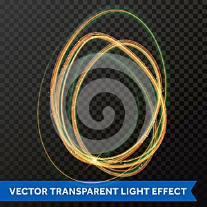 Vector circle light effect of line gold swirl. Glowing light fire flare trace.