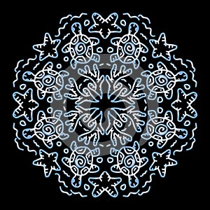 Vector circle of mandala with turtle ornament pattern.