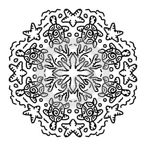 Vector circle of mandala with turtle ornament pattern.