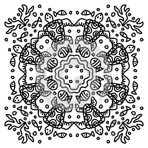 Vector circle of mandala with turtle ornament pattern.