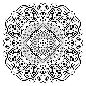 Vector circle of mandala with turtle ornament pattern.