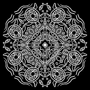 Vector circle of mandala with turtle ornament pattern.