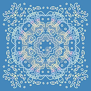 Vector circle of mandala with turtle ornament pattern.