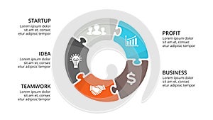 Vector circle puzzle infographic, cycle diagram, graph, presentation chart. Business concept with 5 options, parts