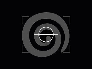 Vector circle target aim, focus icon, camera frame or photo viewfinder screen line symbol at black background.