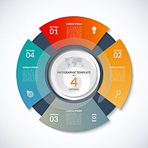 Vector circle template for infographics with 4 options, steps, parts