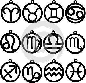 Vector circle zodiac earrings. Earring template. Zodiac sign. Pendant. Faux leather earrings.