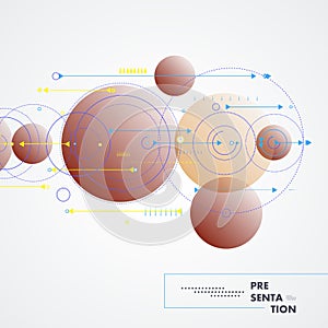 Vector circles abstract design connect background. Pattern science with dots and lines and arrows. Technology data