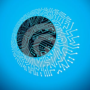 Vector circuit board, digital technologies abstraction. Computer microprocessor scheme