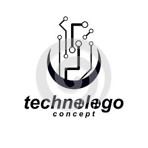 Vector circuit board, digital technologies abstraction. Computer