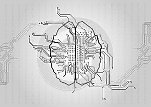 Vector circuit with brain technology background. Concept illust