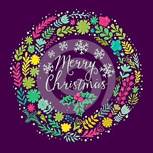 Vector circular floral wreaths with flowers and central white copyspace for your text. Vector handdrawn sketch of wreath with flow