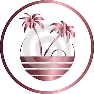 Vector circular icon, beach, vacation, palm tree