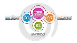 Vector circular infographic diagram three elements. Timeline for business concept with 3 steps, options, circles. Can be used for