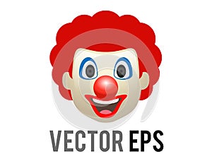 Vector circus or birthday clown icon with white face makeup, red nose, exaggerated eyes and smile