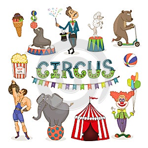 Vector circus funfair and fairground icon set photo