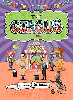 Vector circus poster design - Coming To Town