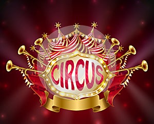 Vector circus signboard with glowing light bulbs