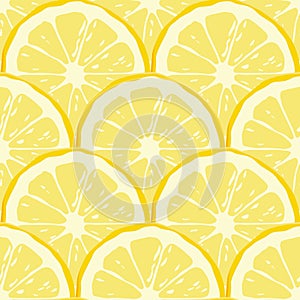 Vector Citrus Fruit Seamless Pattern with Yellow Lemon Round Pieces. Design Element for Wallpapers, Invitations, Cards