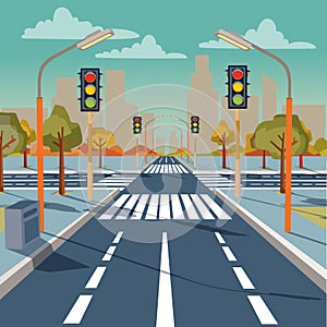 Vector city crossroad with traffic lights