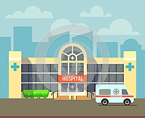 Vector city hospital building in flat design style