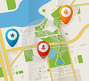 Vector city map with GPS Icons illustration