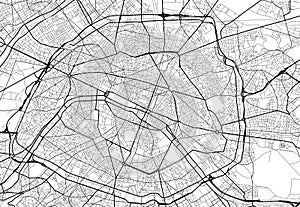 Vector city map of Paris in black and white