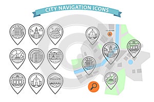 Vector city navigation icons set